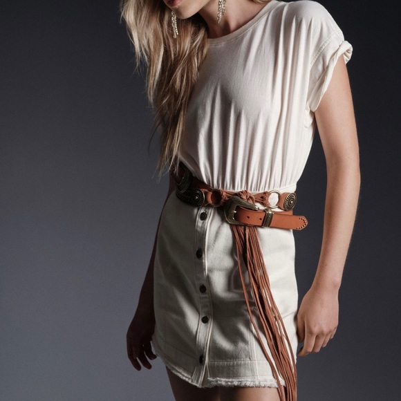 Anthropologie Denim Cream Skirt & Cotton Tee Open Back Two-fer Mini Dress-Size 6 - Picture 2 of 12